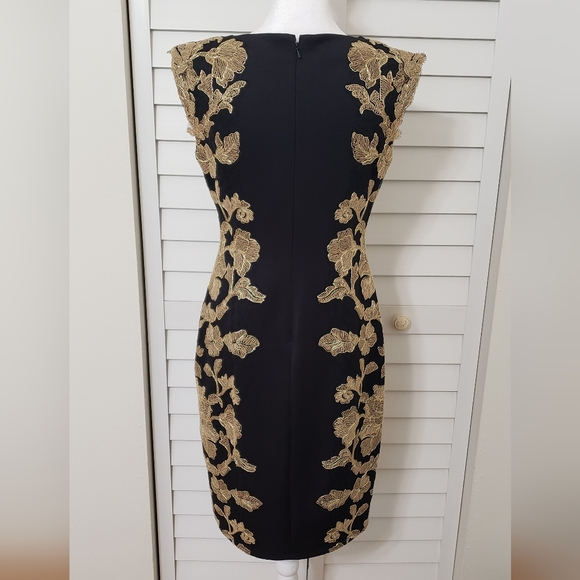 Tadashi Shoji Kami Dress Black & Gold  Knee length Sleeveless Size 6 Petite - Picture 6 of 16